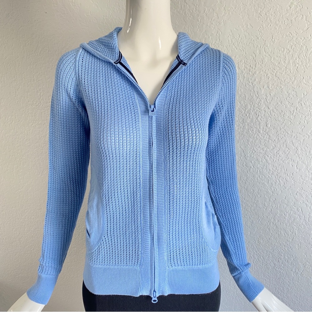 Armani exchange blue open knit hoodie zip sweater